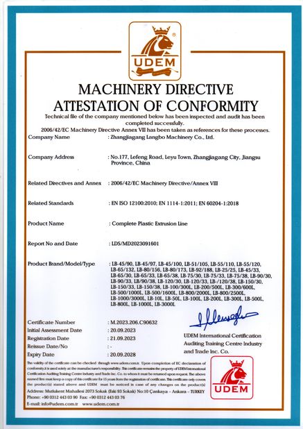 中国 Zhangjiagang Langbo Machinery Co. Ltd. 認証