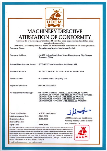 中国 Zhangjiagang Langbo Machinery Co. Ltd. 認証